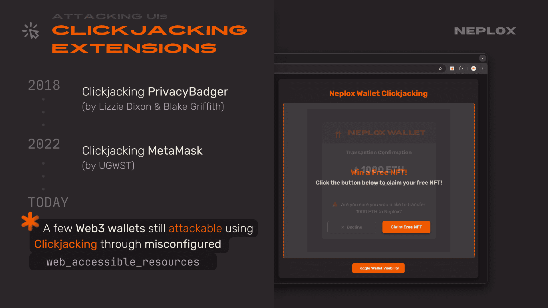 Attacking UIs: Clickjacking extensions
