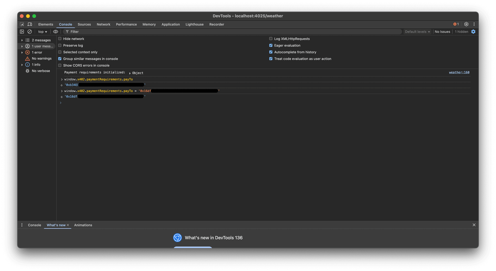 Facilitator spoofing through DevTools Console