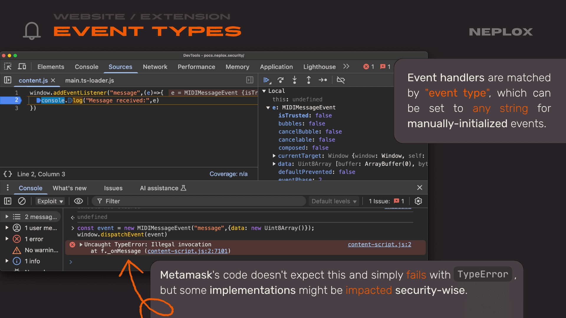 Website vs Extension: Event types