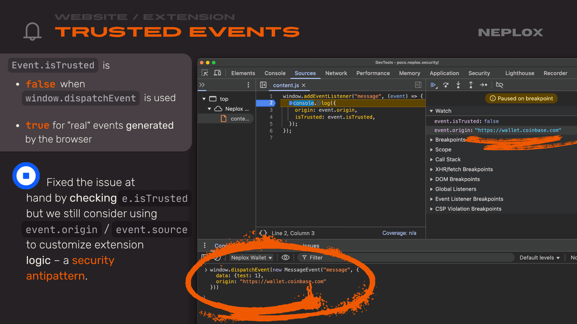 Website vs Extension: Trusted events
