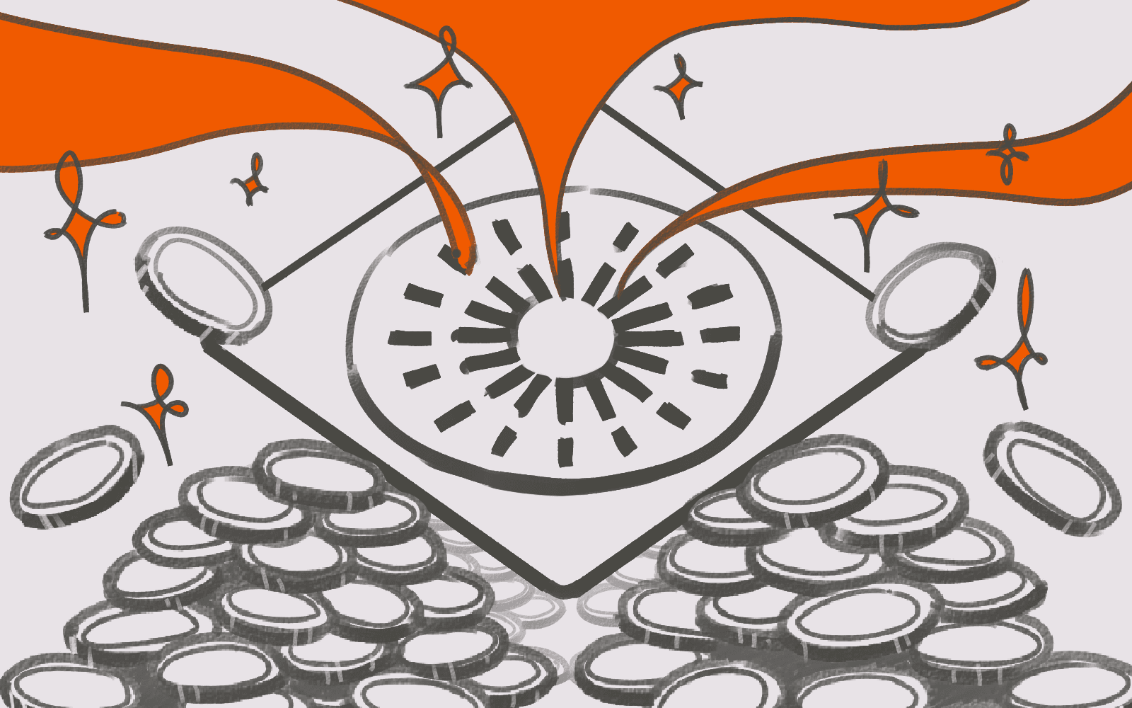 Drain vortex dragging down crypto coins as viewed from above